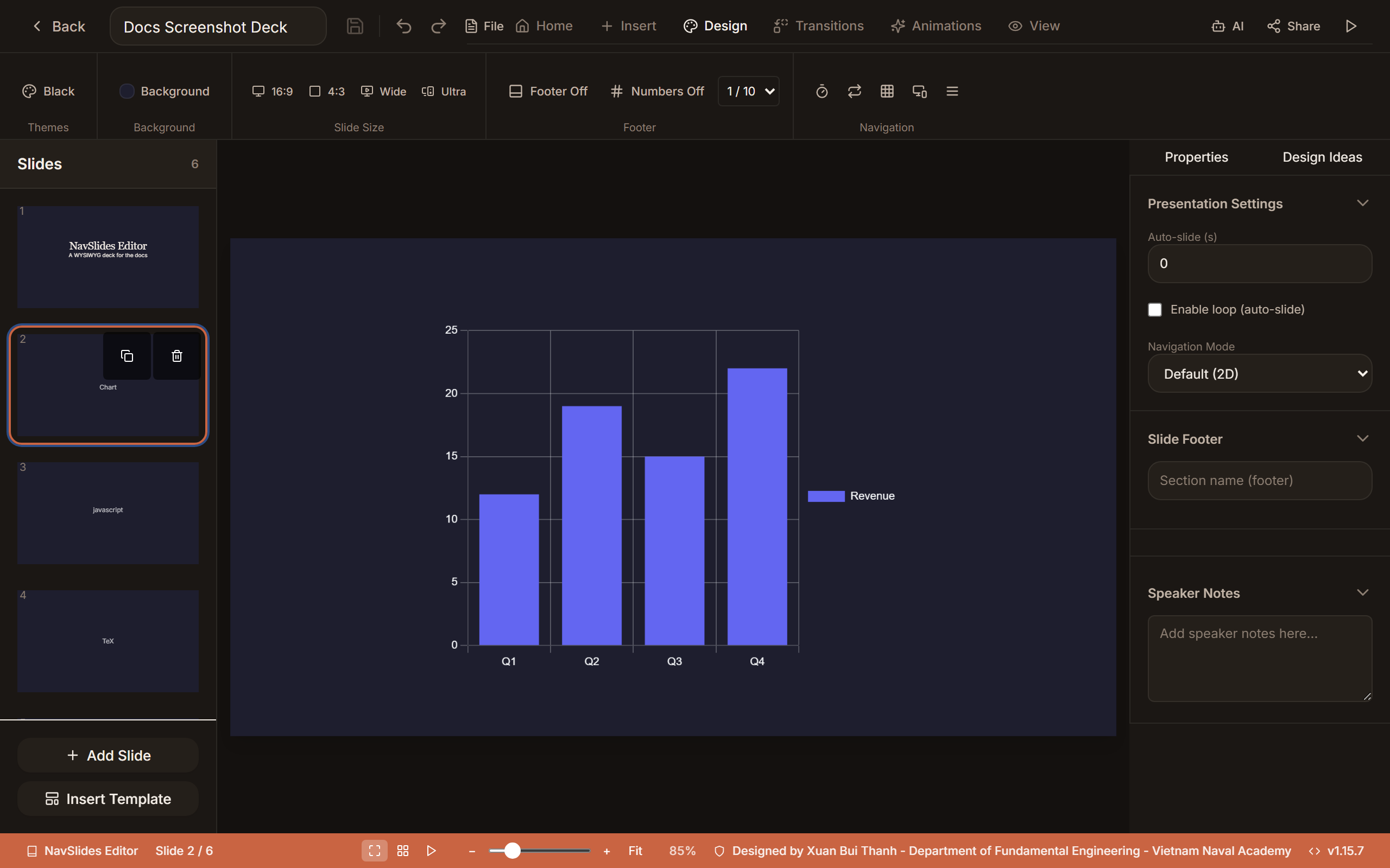 Một phần tử biểu đồ cột trên slide với dải lệnh Design đang mở