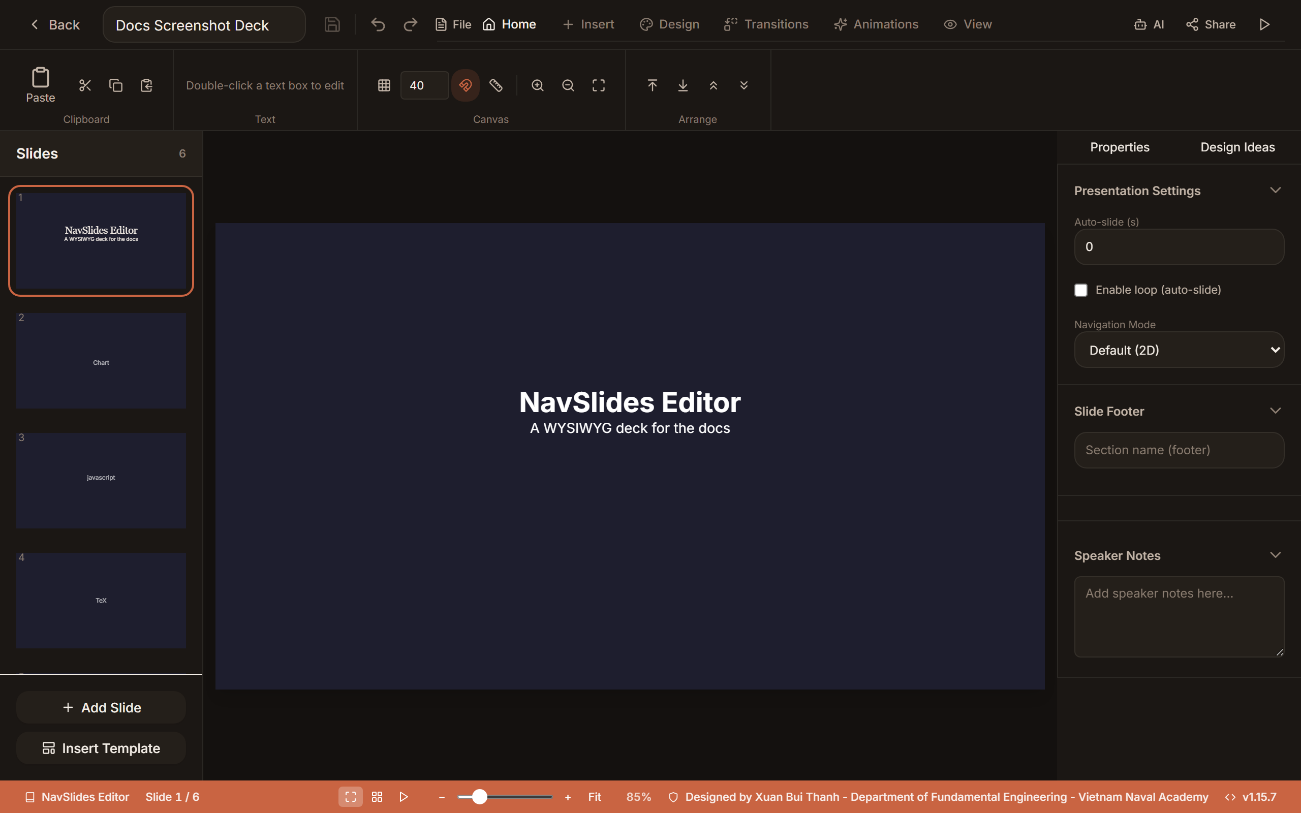 The NavSlides Editor with a deck open